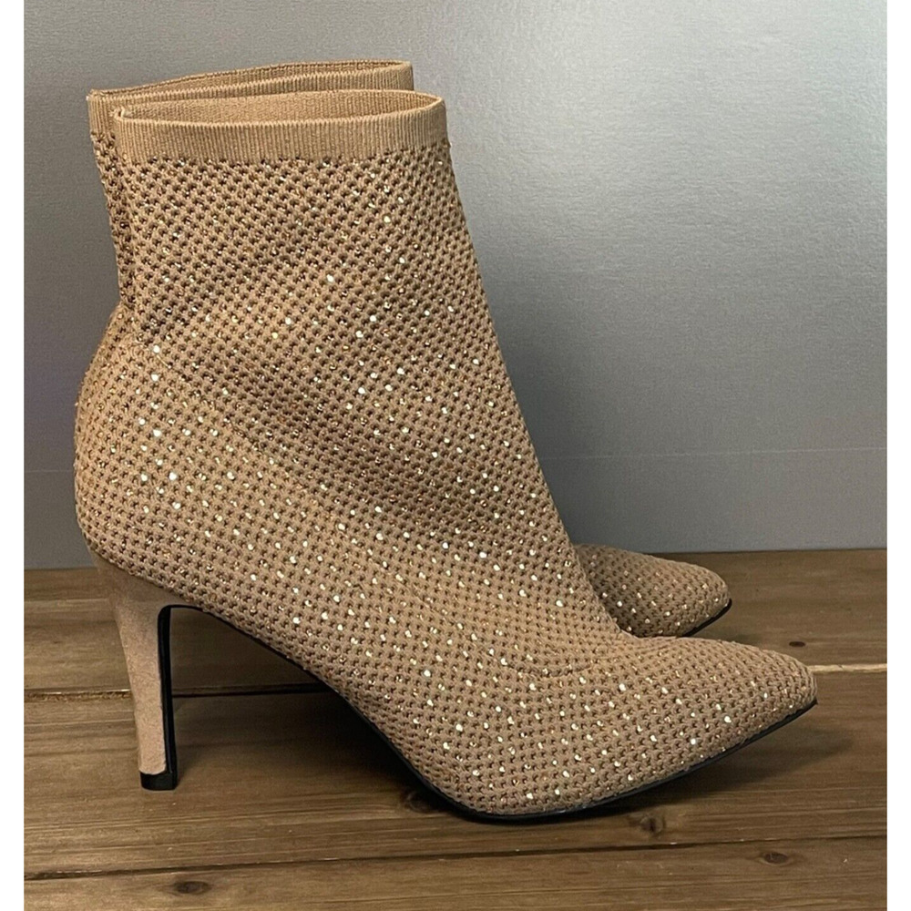 Mia Women's Mercy Sock Bootie Size 9 Taupe Stretch Stiletto Rhinestones Stiletto